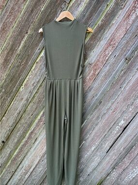 PrettyGarden Olive Ribbed Wide Leg Jumpsuit M Mock Neck Fall